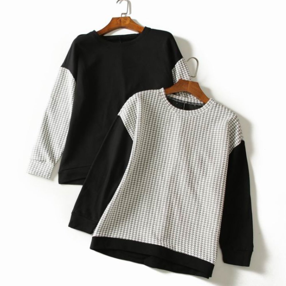 Set of Black and Houndstooth Pattern Sweat Top - with Free Gift